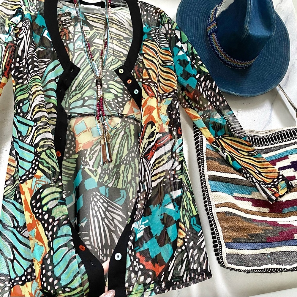 Butterfly cardigan boho semi sheer gem w resort vacay cruise vibe - Picture 6 of 16